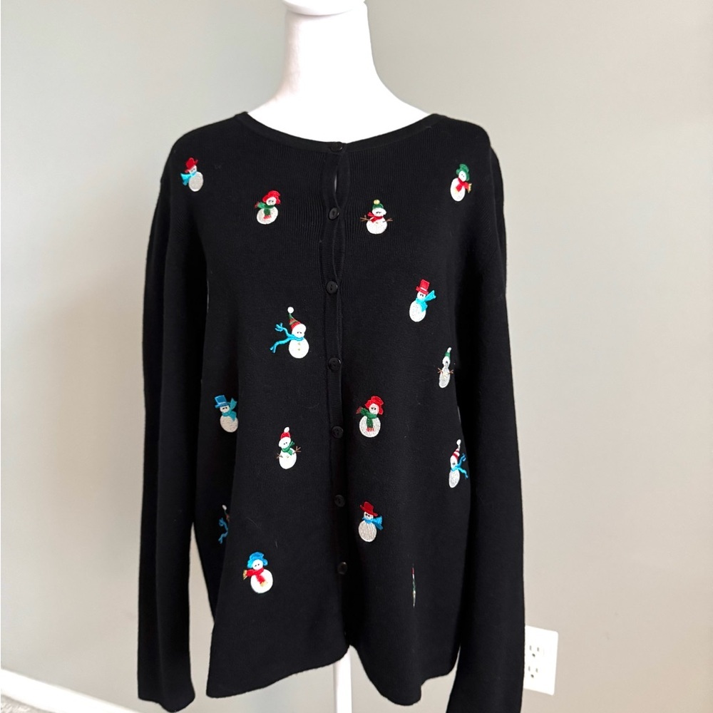 Vintage Snowman Embroidered Women's Cardigan Sweater XL - Picture 2 of 7